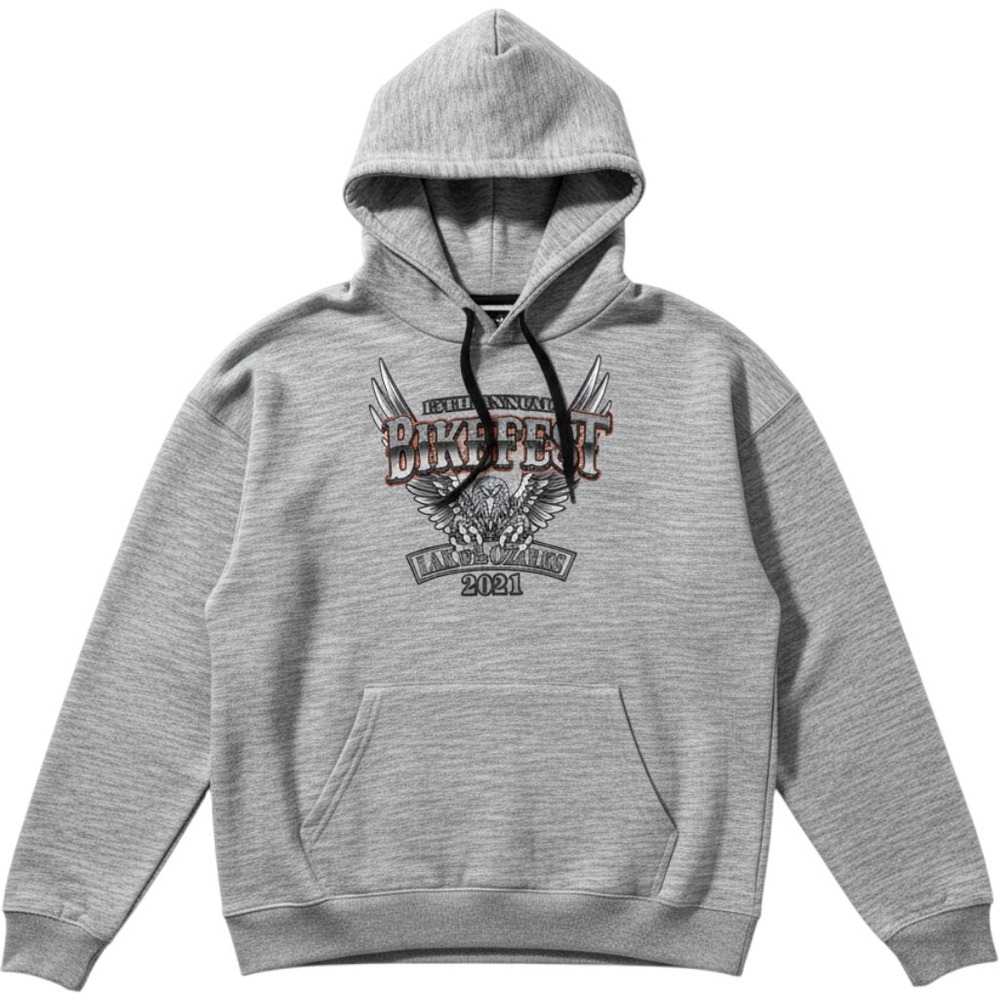 RetroVision Mens 2XL BikeFest Lake of the Ozarks 2021 Graphic Hoodie Gray Eagle